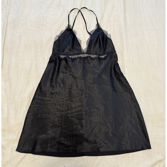 Victoria's Secret Other - Victoria's‎ Secret Black Satin Lace Slip Dress Coquette Chemise Lingerie Large